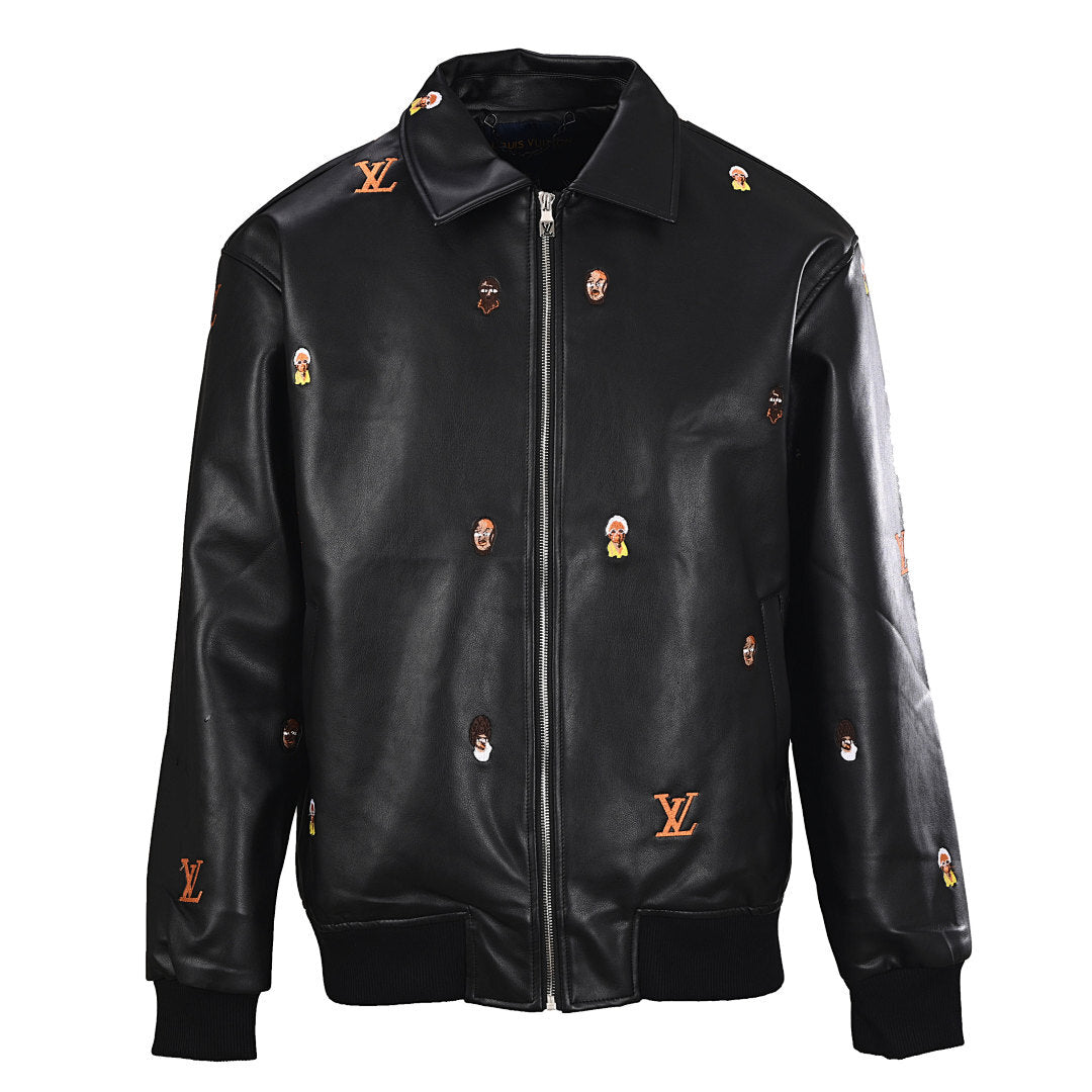 Louis Vuitton Embroidered Logo Anime-Style Leather Jacket