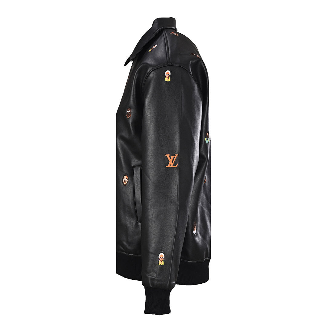 Louis Vuitton Embroidered Logo Anime-Style Leather Jacket
