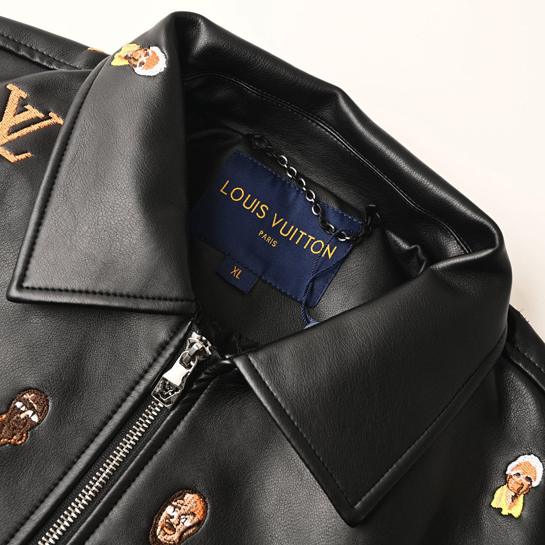 Louis Vuitton Embroidered Logo Anime-Style Leather Jacket