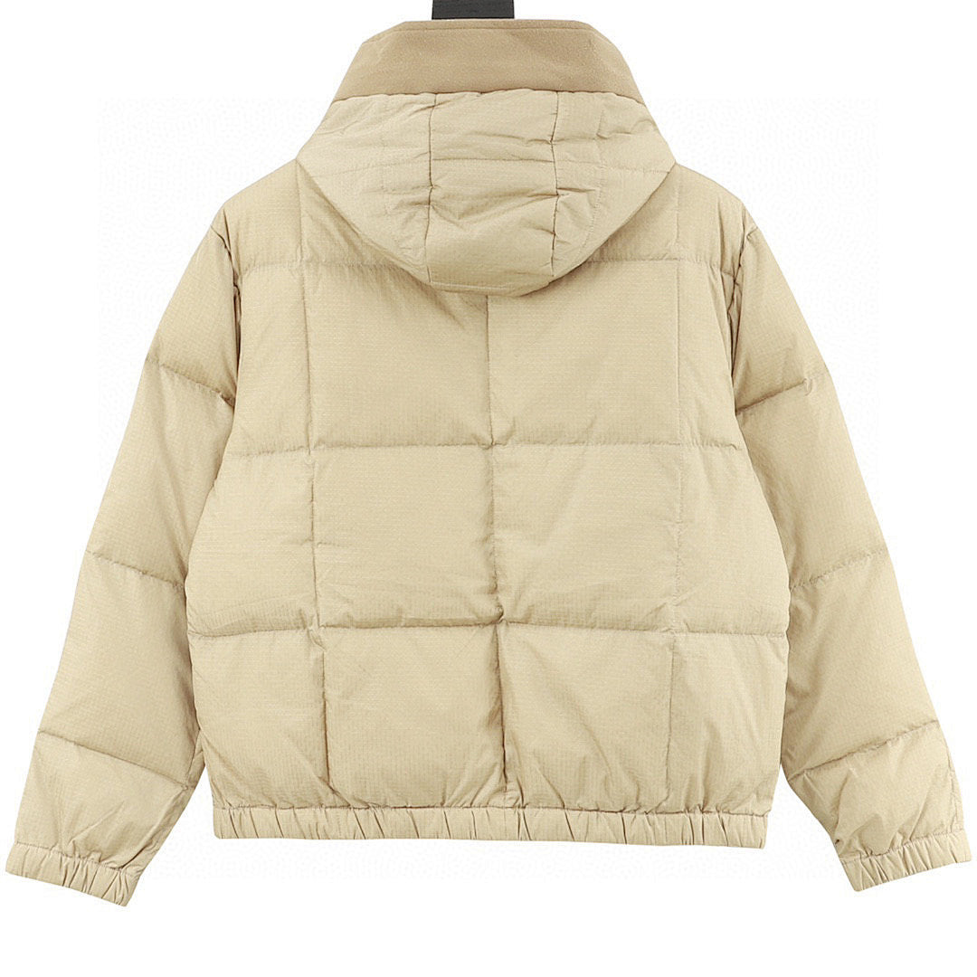 Louis Vuitton Fine-Check Hooded Down Jacket with Embossed Leather Patch